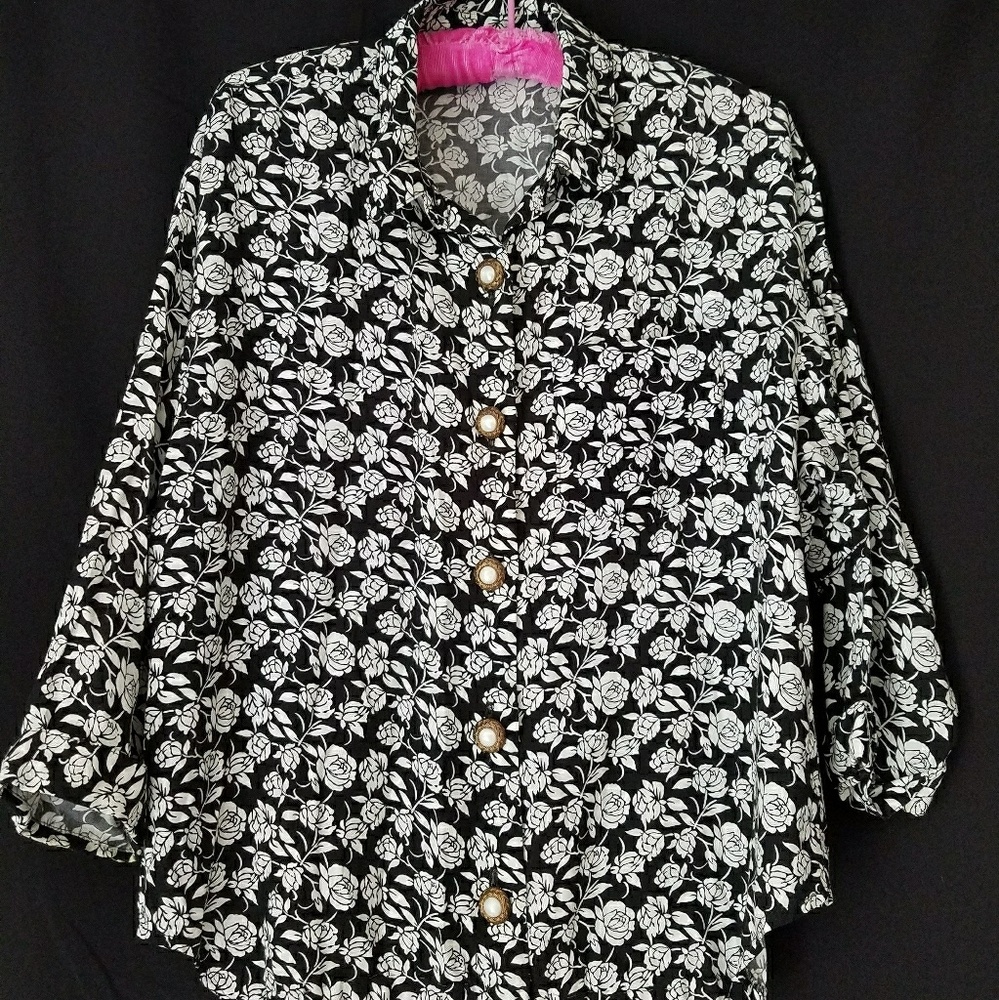 Vintage 80s Rose Print Blouse